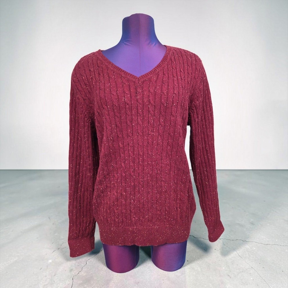 Karen Scott Womens Merlot Neps Cable V-Neck Sweater Size Large NWT